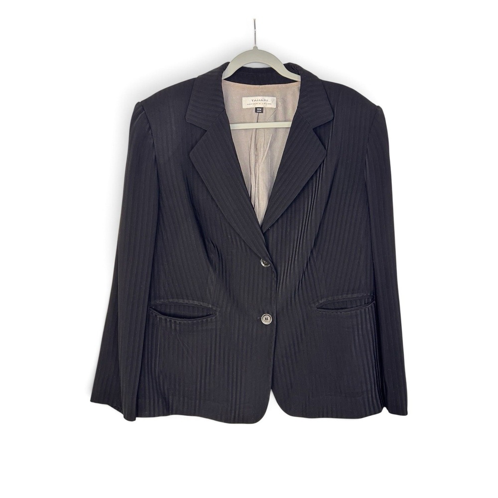 Tahari Arthur S Levine Women's 20W Black Pinstripe 2 Button Blazer Jacket
